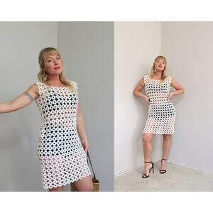 1960's Vintage Open Knit Crochet Shift Dress ~ Women's SM MD ~ 60's Bridal ALine